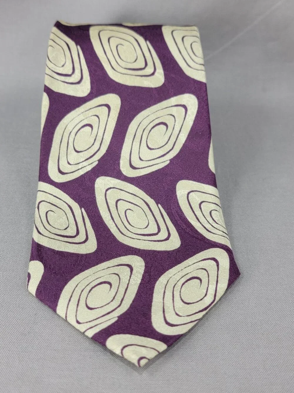 Vtg Roots Silk Necktie Tie Mens Burgundy Gray Abstract Print Hand Made